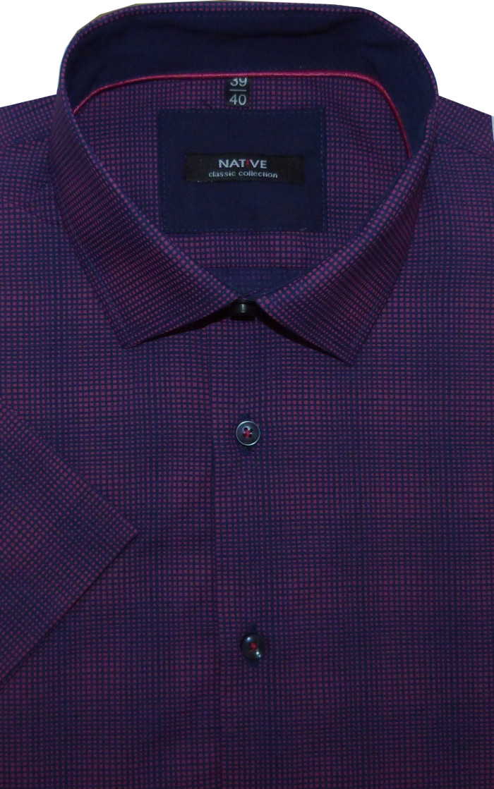 Pánská košile (fialová) s krátkým rukávem, slim, vel. 43/44 - Native N170/307