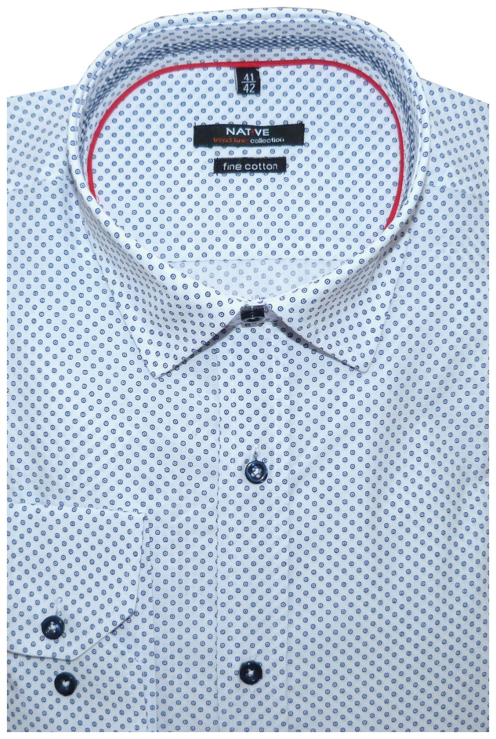 Pánská košile (bílá, potisk) s dlouhým rukávem, vypasovaná, 37/38 - N165/170