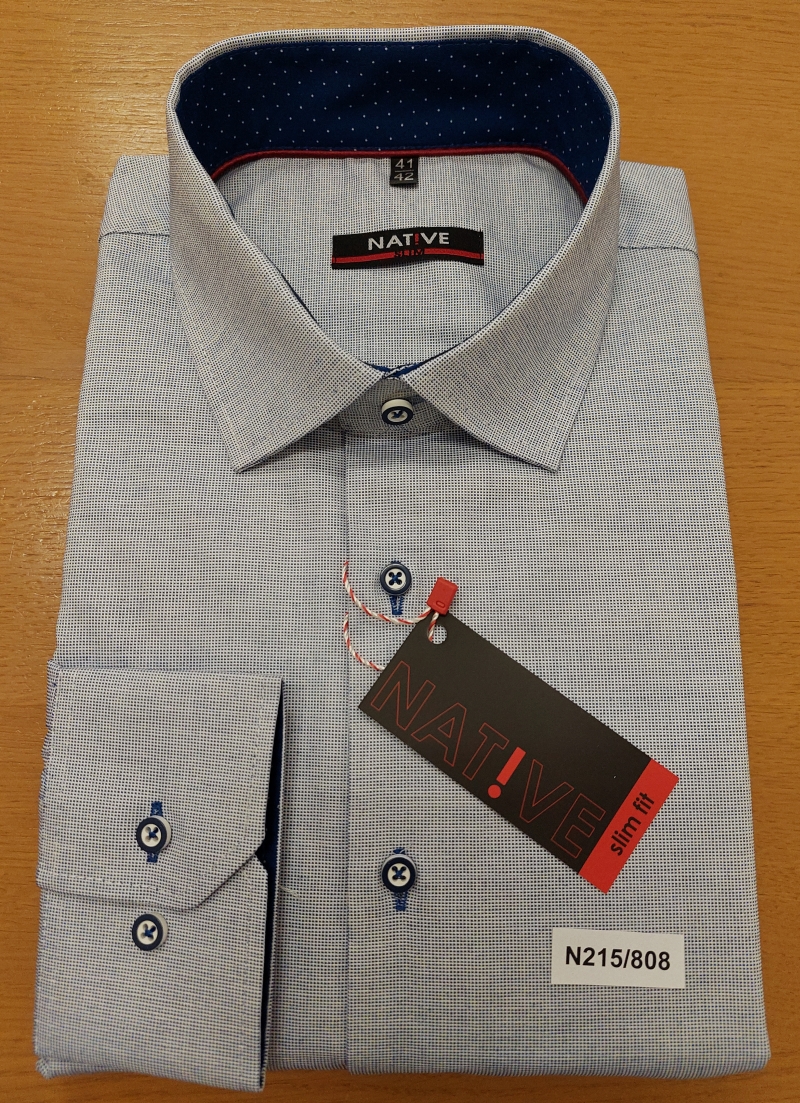 Pánská košile (modrá) s dlouhým rukávem, vypasovaná, vel. 39/40 - N215/808