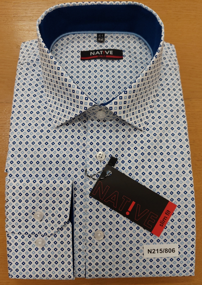 Pánská košile (modrá) s dlouhým rukávem, vypasovaná, vel. 39/40 - N215/806