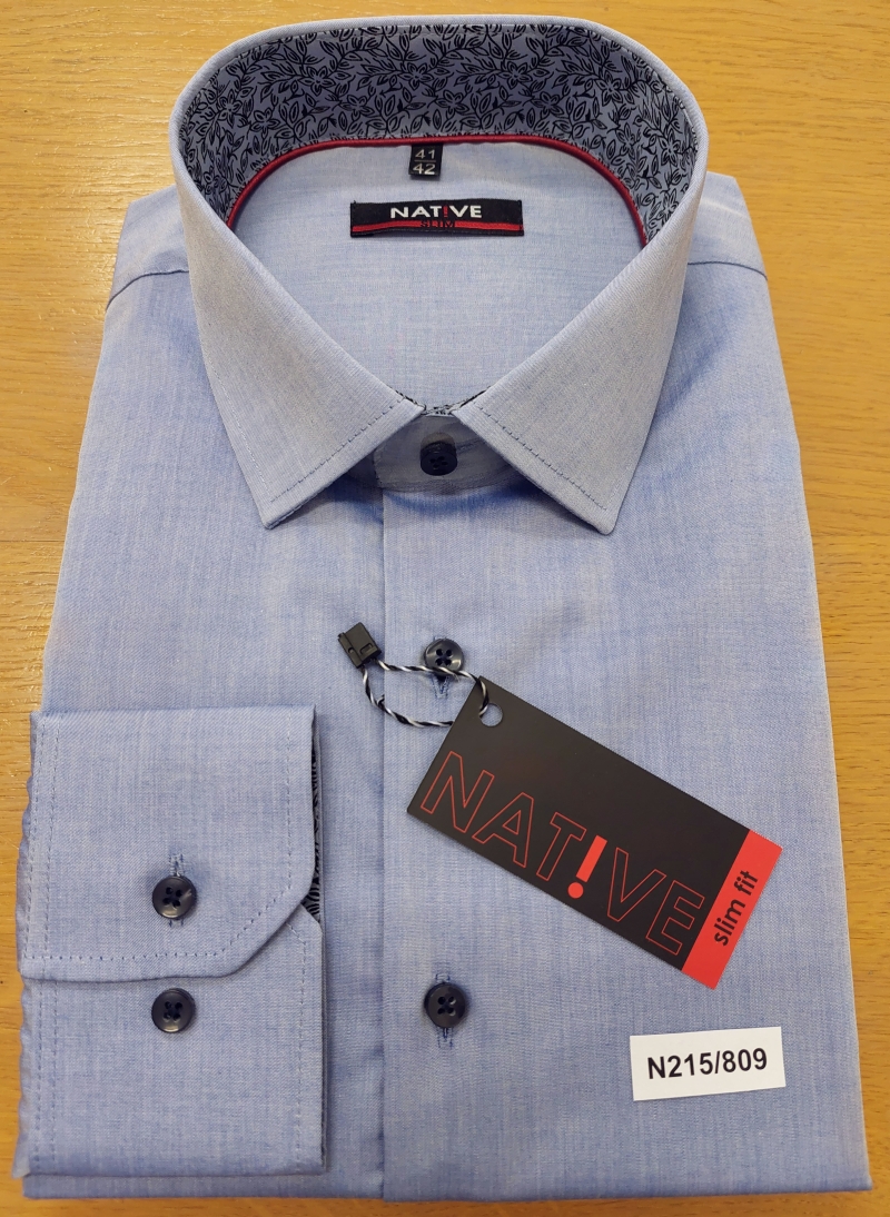 Pánská košile (modrá) s dlouhým rukávem, vypasovaná, vel. 41/42 - N215/809