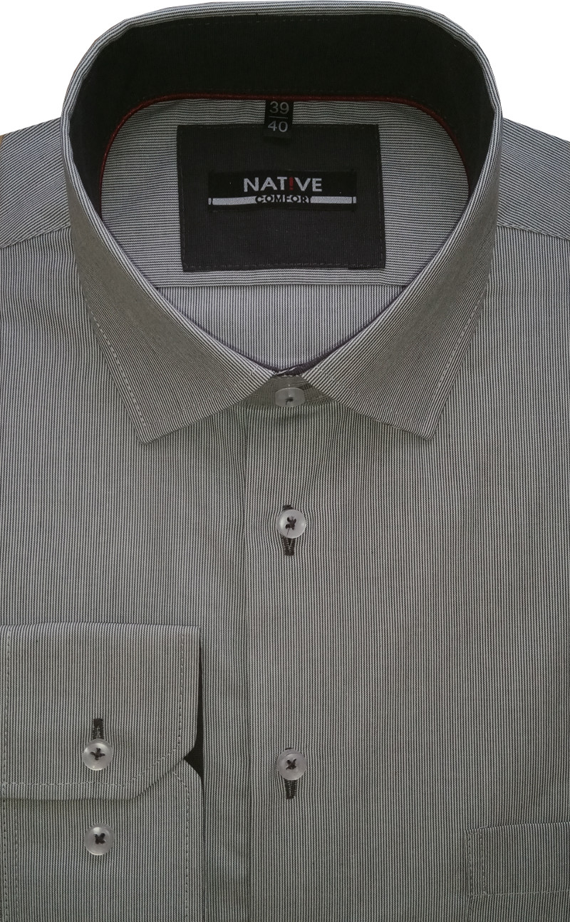 Nadměrná pánská košile (šedá, proužek) s dlouhým rukávem, vel. 47/48 - N215/315
