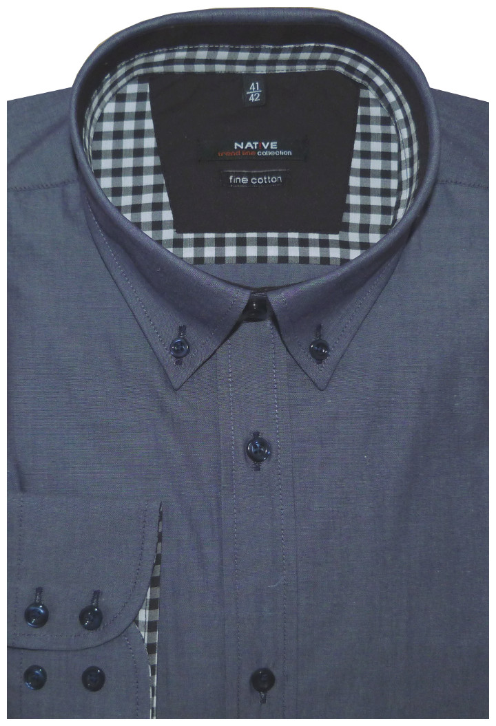 Pánská košile (modrošedá) s dlouhým rukávem, vypasovaná, 43/44 - N165/147