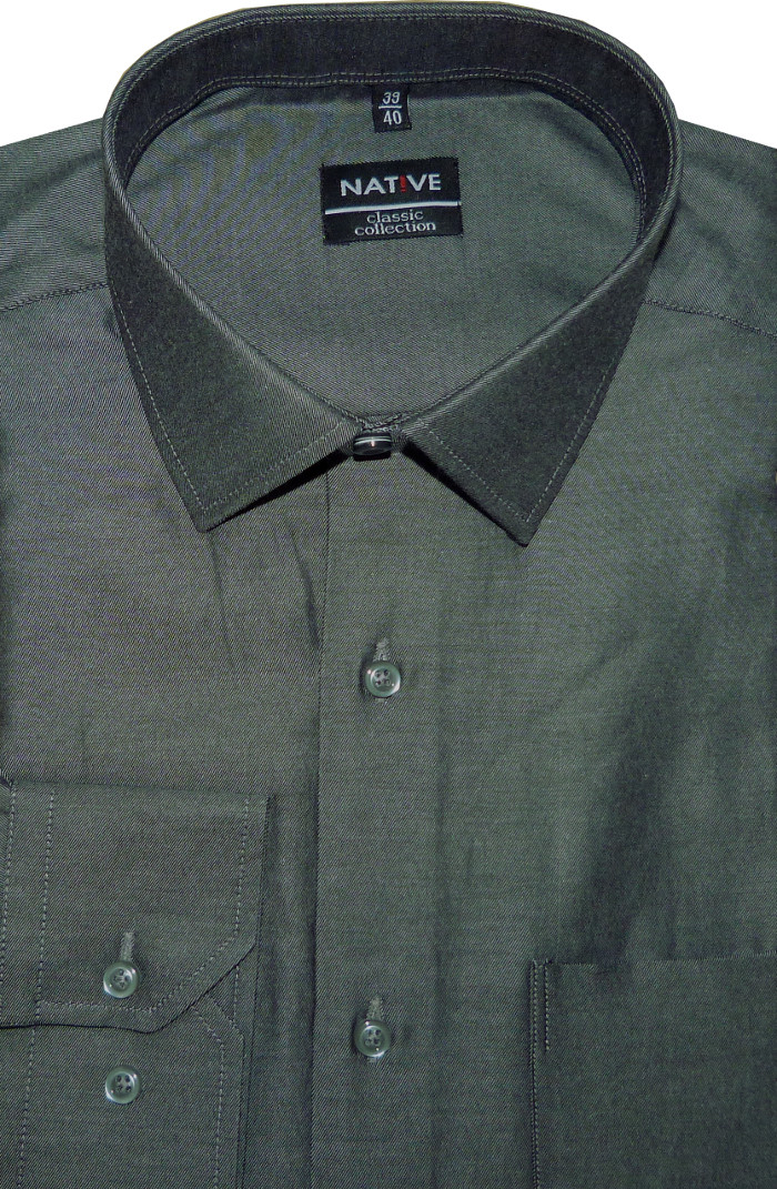 Pánská košile (šedá) s dlouhým rukávem, vypasovaná, vel. 41/42 - N952/027