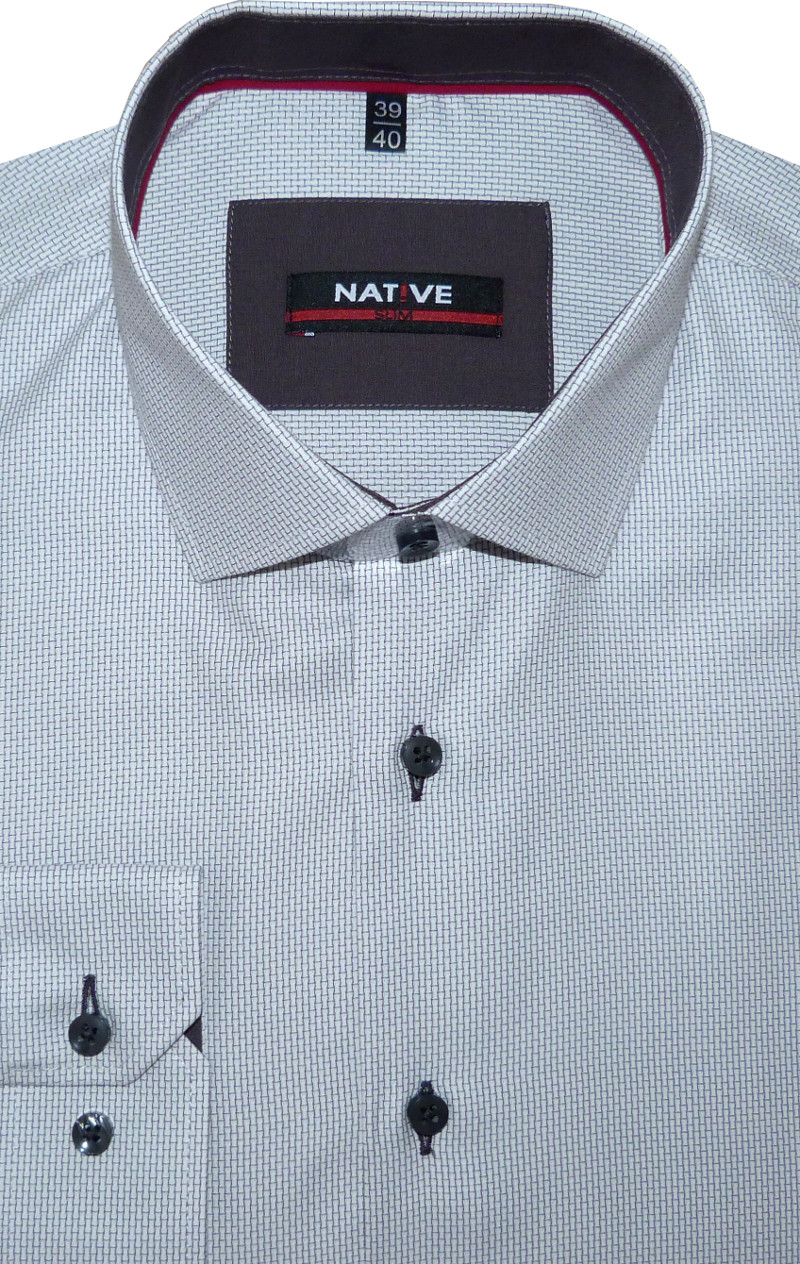 Pánská košile (šedá) s dlouhým rukávem, vypasovaná, vel. 39/40 - N185/925