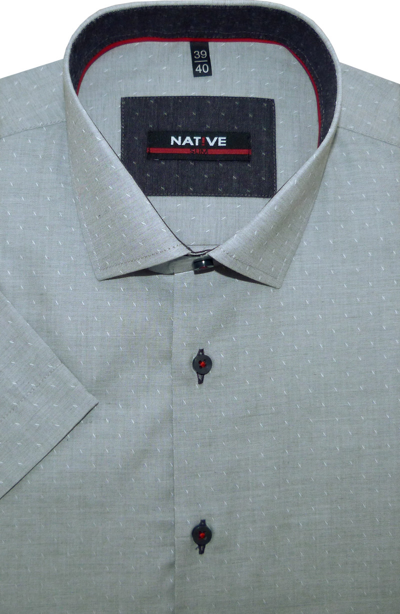 Pánská košile (šedá) s krátkým rukávem, slim, vel. 39/40 - Native N190/904