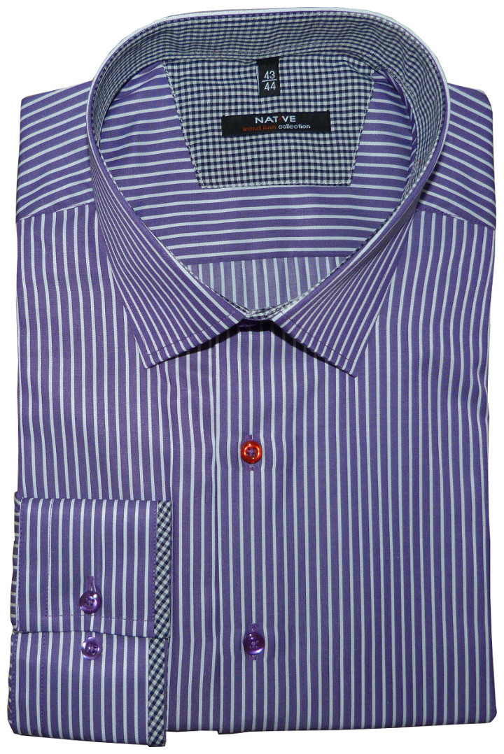 Pánská košile (fialový proužek) s dlouhým rukávem, vel. 39/40 - N165/002