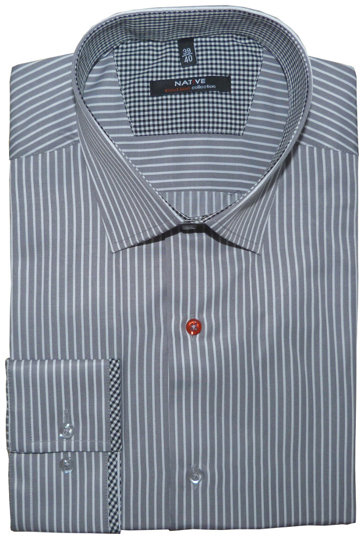 Pánská košile (šedý proužek) s dlouhým rukávem, vel. 39/40 - N165/001