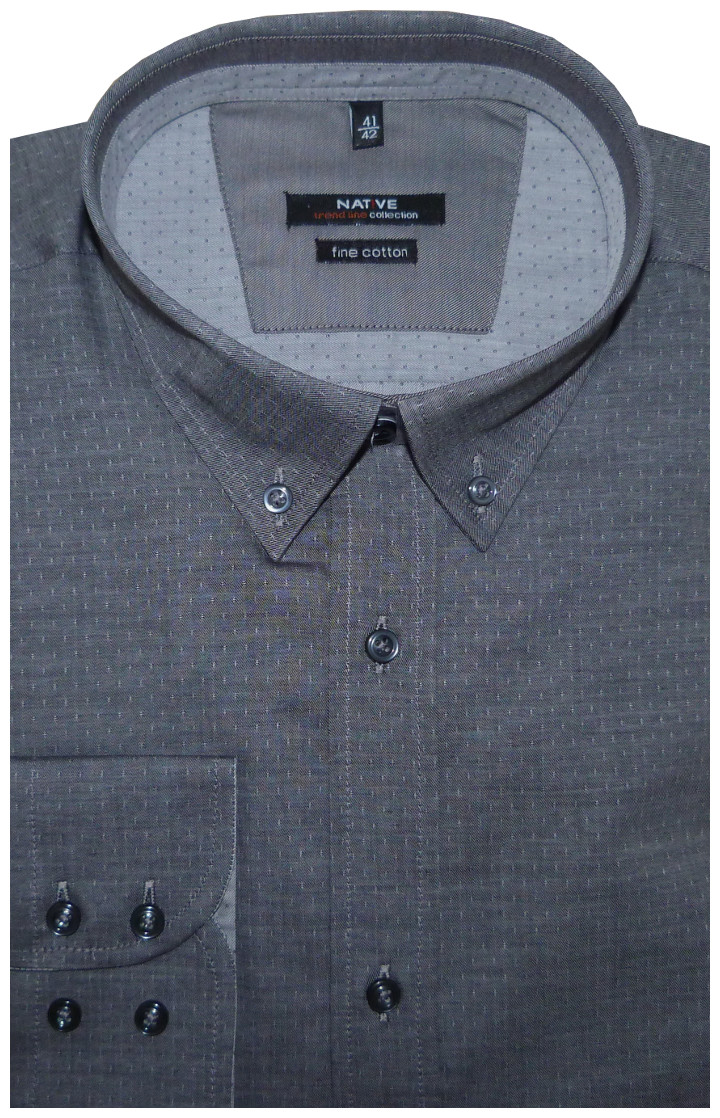Pánská košile (šedá) s dlouhým rukávem, vypasovaná, vel. 41/42 - N165/139