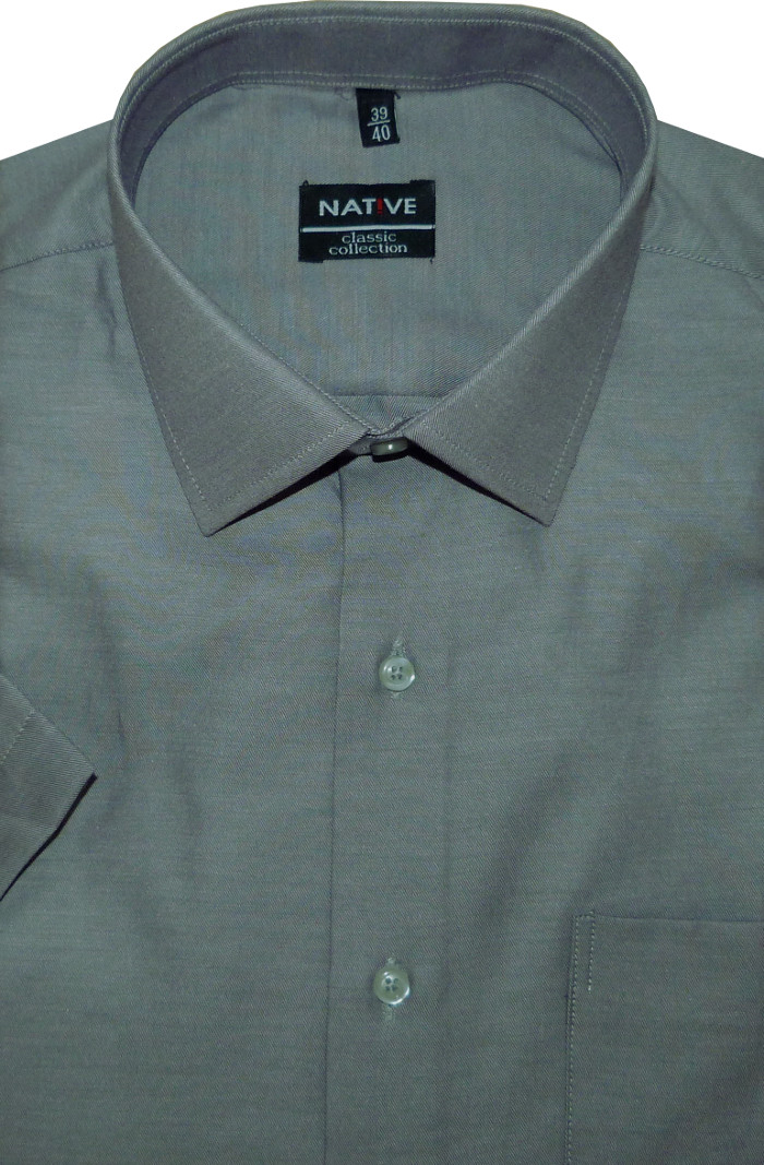 Pánská košile (šedá) s krátkým rukávem, vypasovaná, 39/40 - N902/026